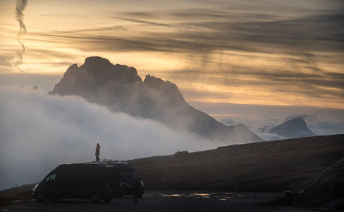 Scenic view of mountains against sky during sunset