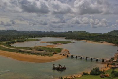 High angle view of river against sky