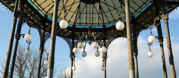 Low angle view of illuminated chandelier