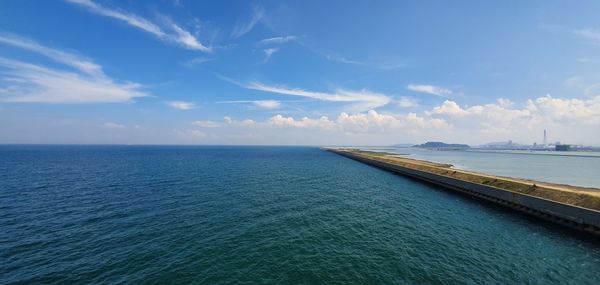 Scenic view of sea against blue sky