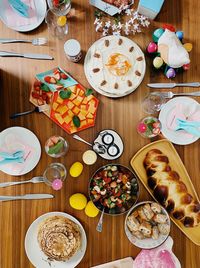 High angle view of breakfast on table