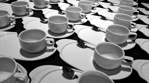 High angle view of empty coffee cups on table