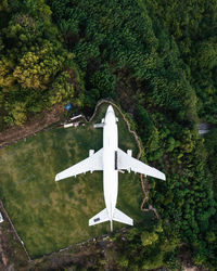 High angle view of airplane on field