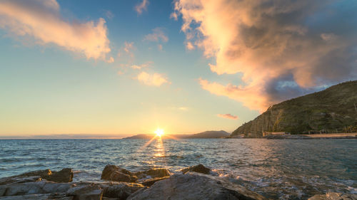 Scenic view of sea against sky during sunset