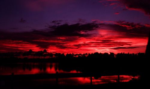 Scenic view of lake against sky at sunset