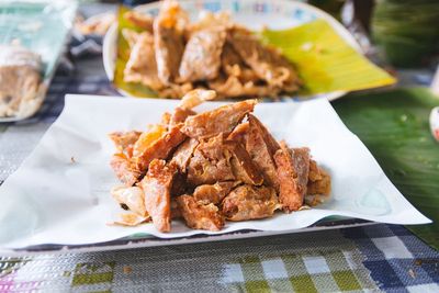 Close-up of food in plate on table