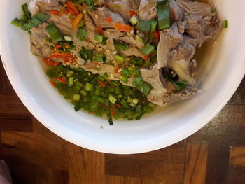 High angle view of meal served in bowl