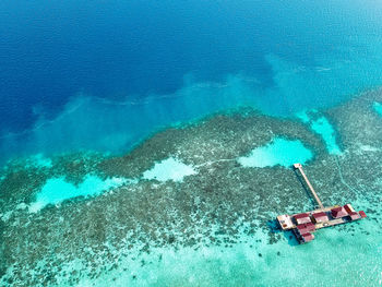 High angle view of boat in sea