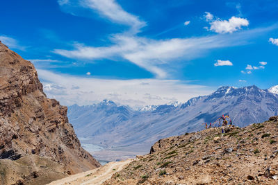 View of spiti valley and spiti river in himalayas.