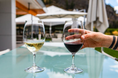 Glass of wine glasses on table