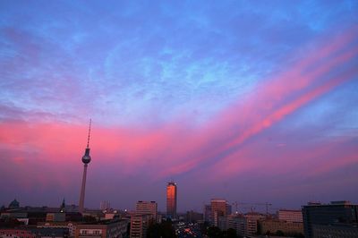 City skyline at sunset