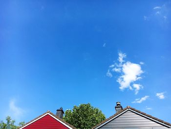 Low angle view of house against blue sky