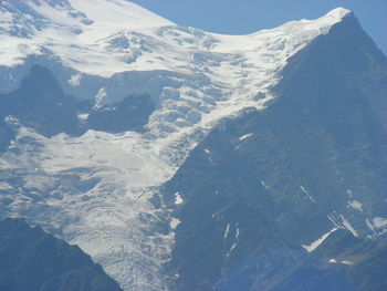 Aerial view of snowcapped mountains against sky