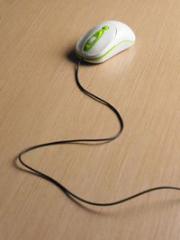 High angle view of smart phone on table