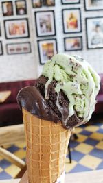 Close-up of ice cream on table