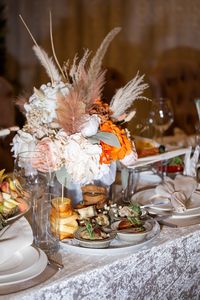 Close-up of christmas decorations on table