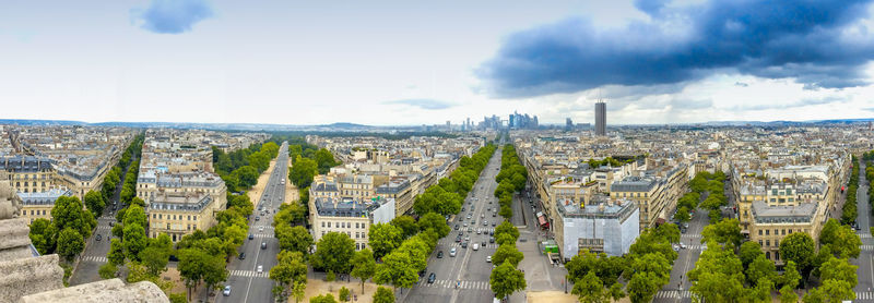 High angle view of buildings in city