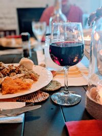 Close-up of wine in glass on thanksgiving table