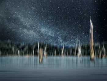 Scenic view of lake against sky at night