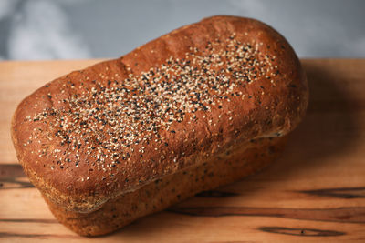 Close-up of bread on cutting board