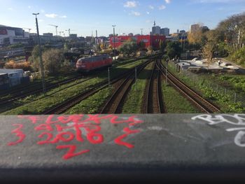 Text on road against sky