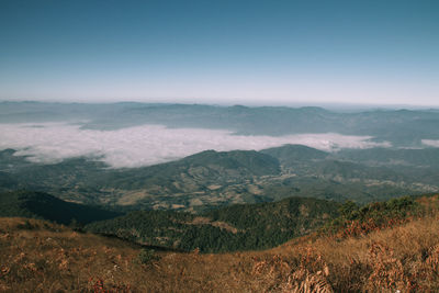Scenic view of mountains against clear sky