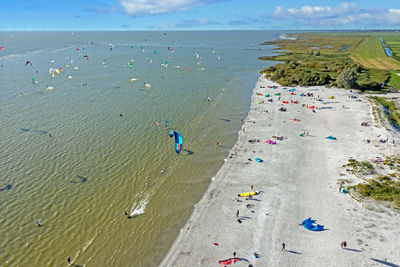 High angle view of people on beach