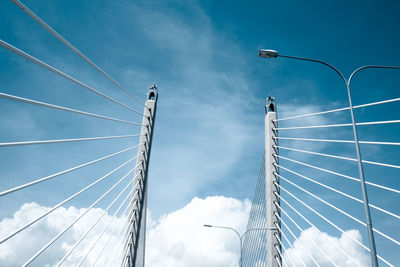 Low angle view of cable bridge against sky