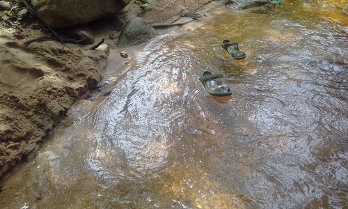 High angle view of rocks in water