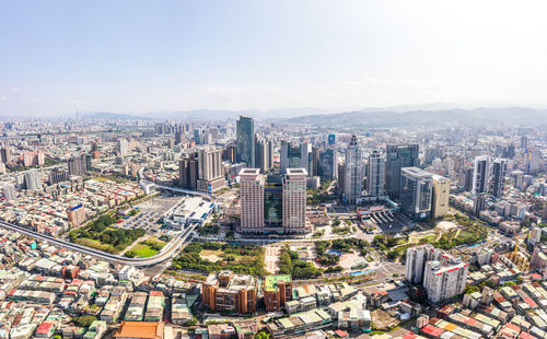 High angle view of city buildings