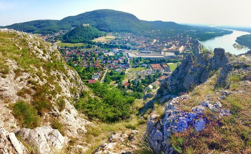 High angle view of village