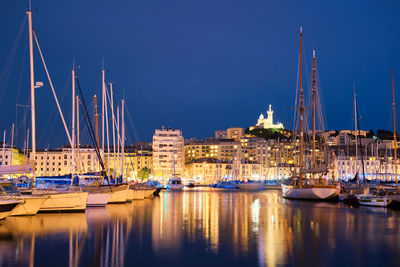 Marseille old port in the night. marseille, france