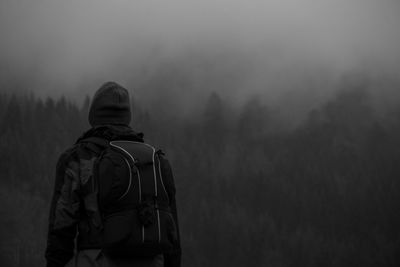 Rear view of a man in winter