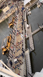 High angle view of city by canal