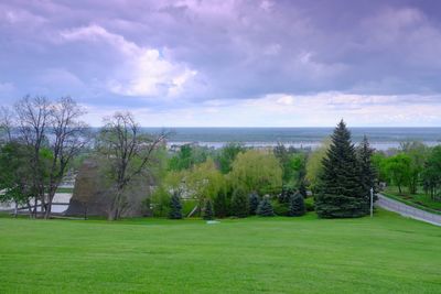 Scenic view of sea against cloudy sky