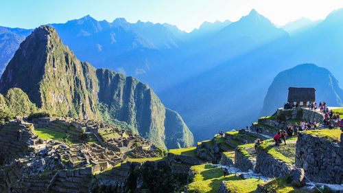 Panoramic view of mountain range at macchu pichu