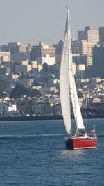 Boats sailing in river