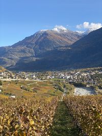 Scenic view of landscape and mountains against sky