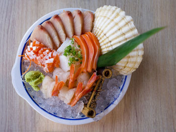High angle view of sushi in plate on table