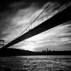 Bridge over river against cloudy sky