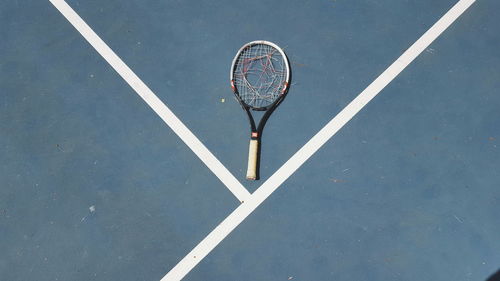 High angle view of broken badminton court