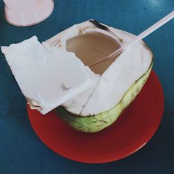 High angle view of dessert on table