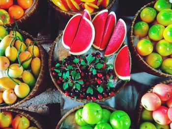 High angle view of fruits for sale