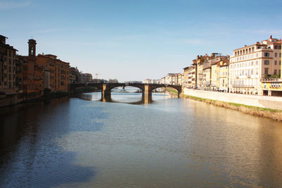 Bridge over river with buildings in background