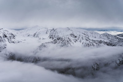 Scenic view of snow covered mountains against sky