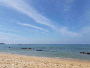 Scenic view of sea against blue sky