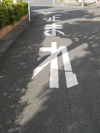 High angle view of arrow sign on road