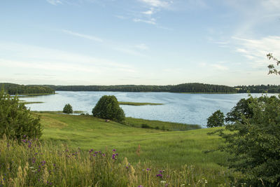 Scenic view of lake against sky