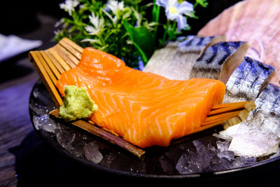 High angle view of sushi in plate