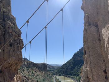 Panoramic view of bridge and mountains against clear sky